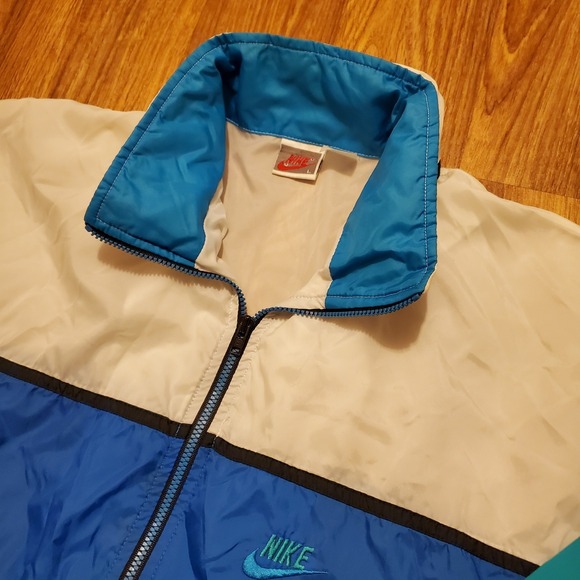 Vintage 90s Nike Jacket Adult Large Blue Green Windbreaker Hooded Full Zip - Picture 1 of 8